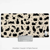 Black cat desk mat, cute XL mousepad for cozy office and gaming setup