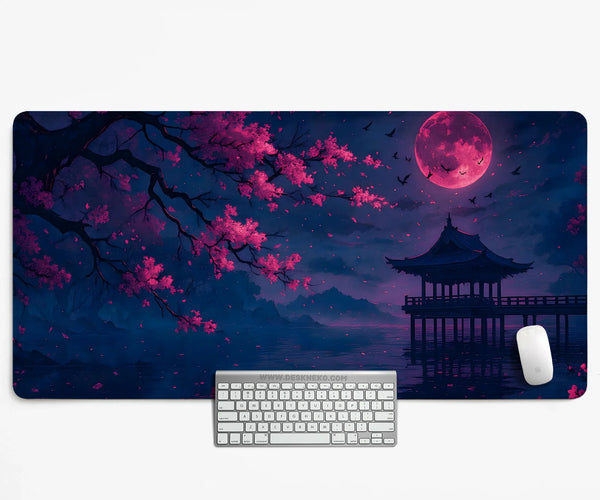 Dark Sakura Cherry Blossom Desk Mat - Deskneko