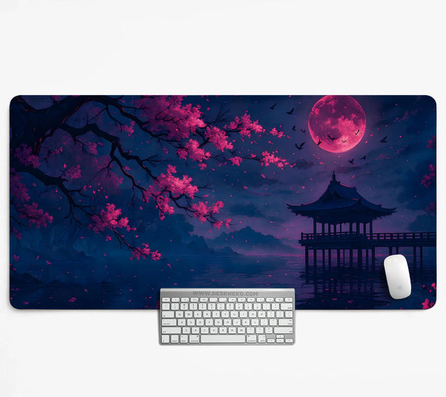 Dark sakura cherry blossom desk mat