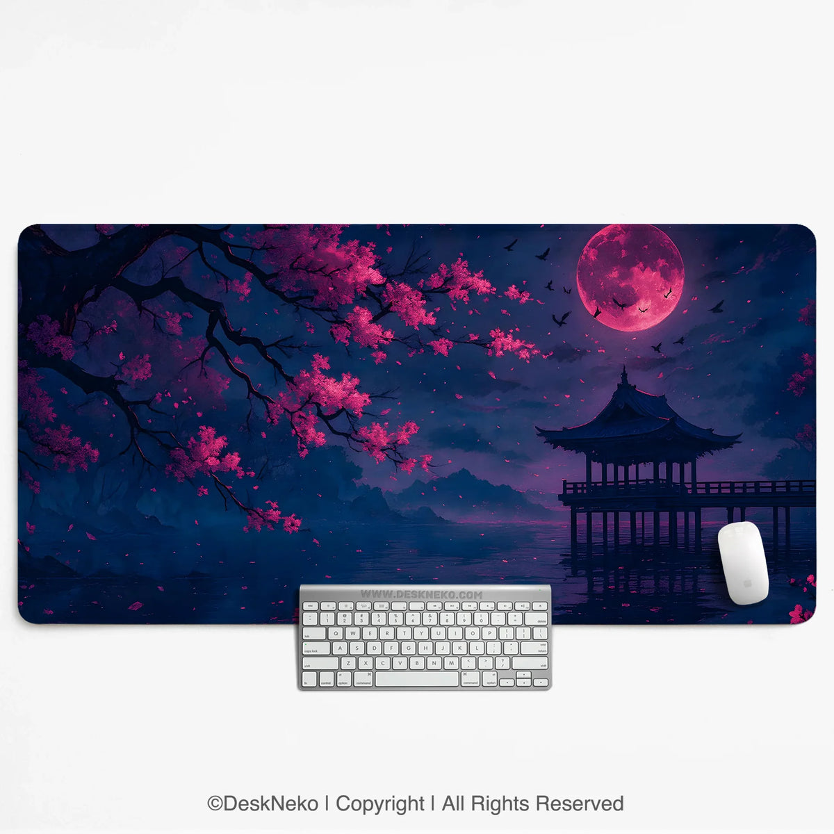 Dark sakura cherry blossom desk mat
