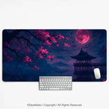 Dark sakura cherry blossom desk mat