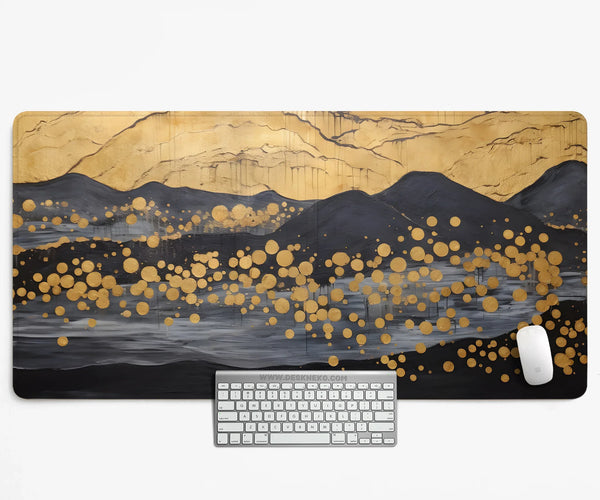 Black Gold Abstract Mountain Desk Mat & Mousepad - Deskneko