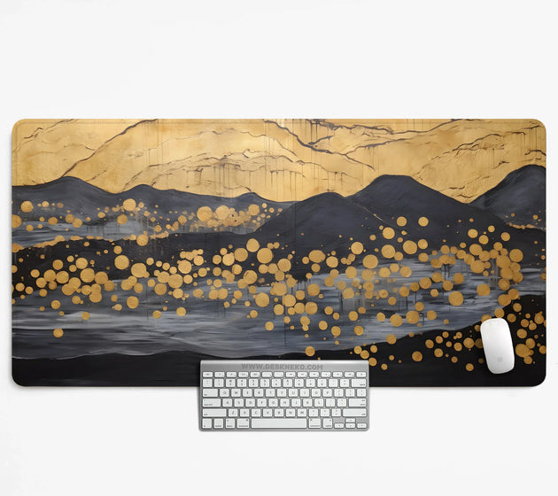 Black gold abstract mountain desk mat & mousepad
