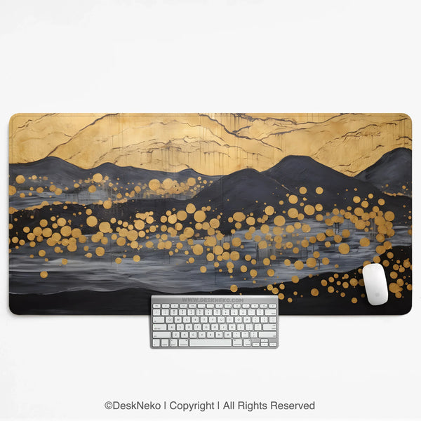 Black Gold Abstract Mountain Desk Mat & Mousepad - Deskneko