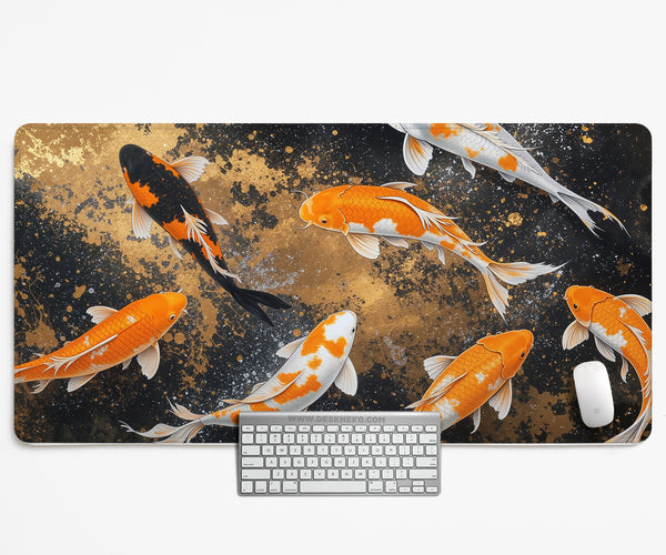 Black Gold Koi Desk Mat Mousepad - Desk Mat - Deskneko - Desk Mats & Mousepads