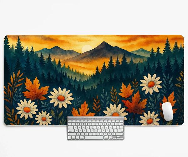 Sunset Forest Mountain Desk Mat - Deskneko