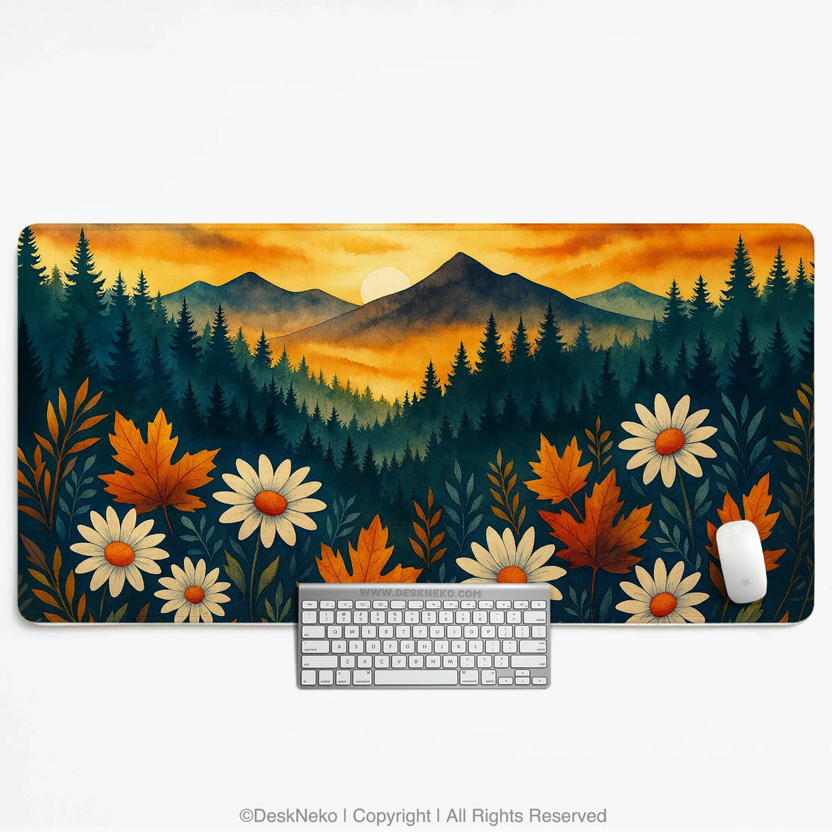 Sunset forest mountain desk mat