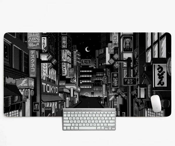 Black White Tokyo Desk Mat - Deskneko