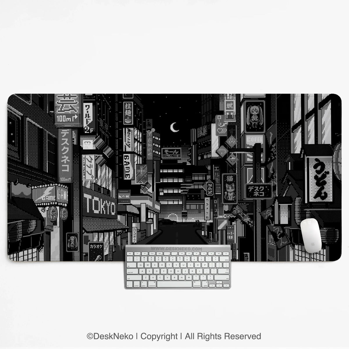 Black white tokyo desk mat