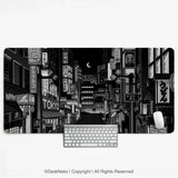 Black white tokyo desk mat