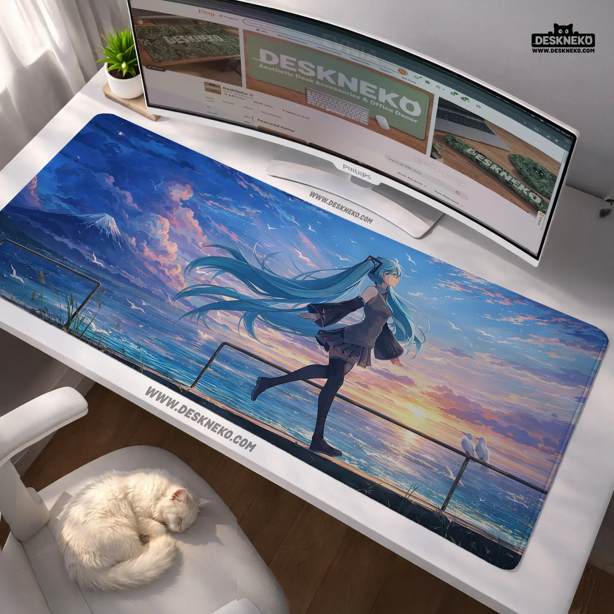 Anime Girl Landscape gaming desk mat mousepad - Deskneko