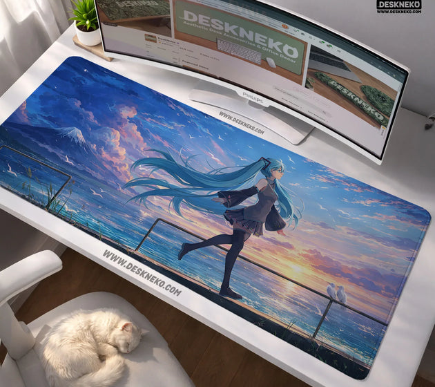Anime girl landscape gaming desk mat mousepad