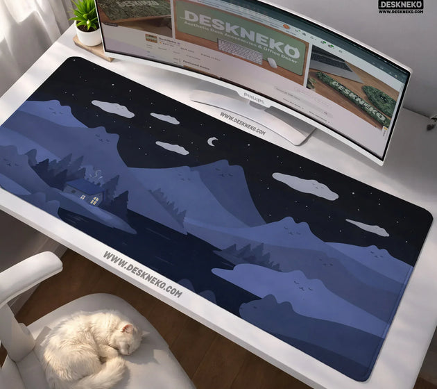 Navy blue mousepad wrist rest with cat shaped hills