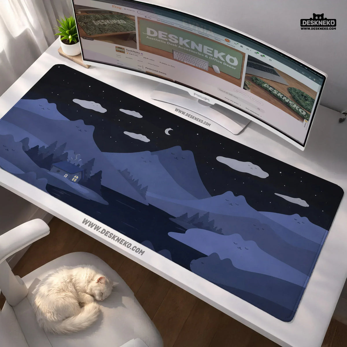 Navy blue mousepad wrist rest with cat shaped hills