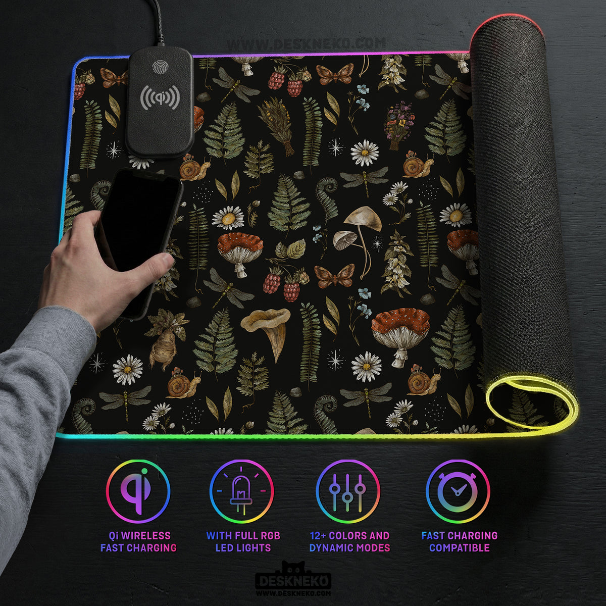 Dark botanical desk mat mousepad