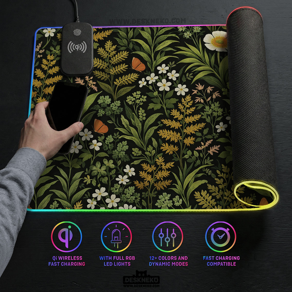 Dark botanical desk mat