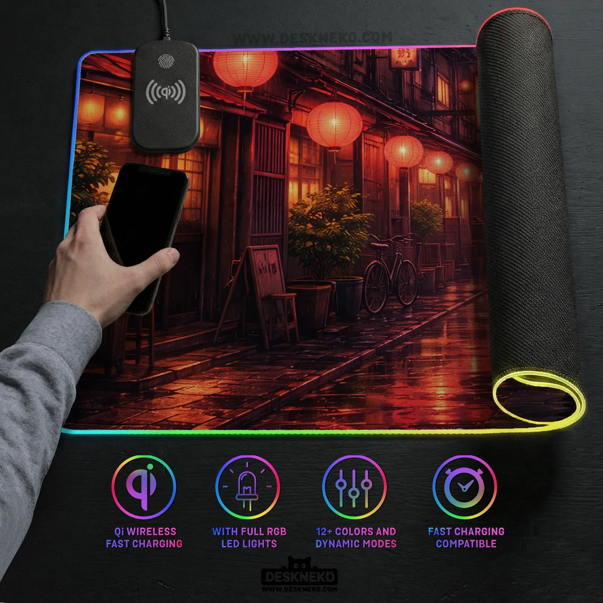 Lofi anime desk mat XXL extended japanese rainy street