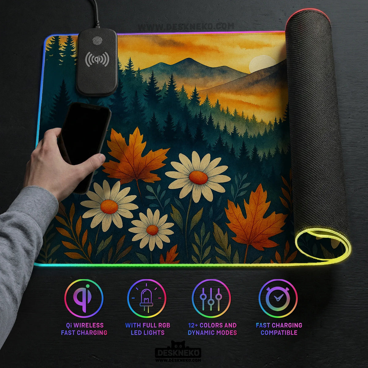 Sunset forest mountain desk mat