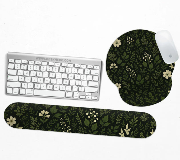 Botanical ergonomic mousepad with wrist rest for cozy desk setup