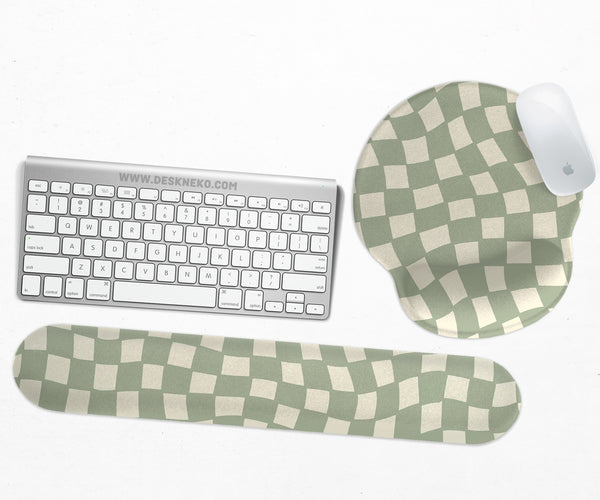 Sage Checkered Ergonomic Wrist Rest - Ergonomic Mousepads & Wrist Rests - Deskneko - Mousepads & Wrist Rests