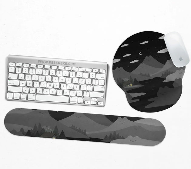 Midnight cat mountains ergonomic mousepad