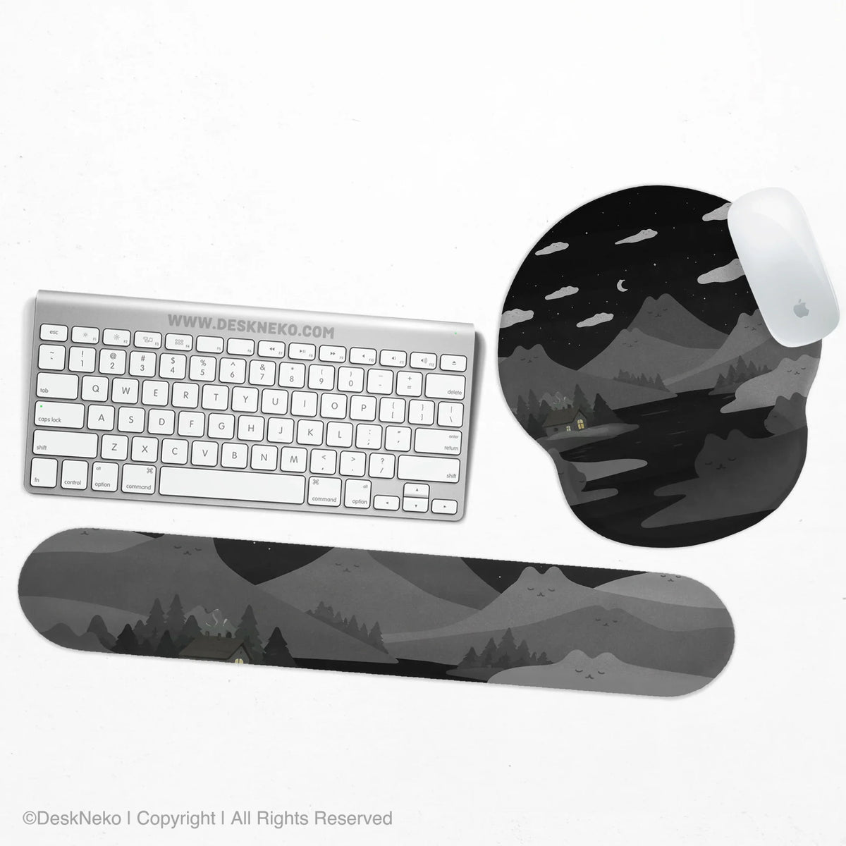 Midnight cat mountains ergonomic mousepad