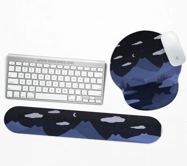 Navy blue mousepad wrist rest with cat shaped hills