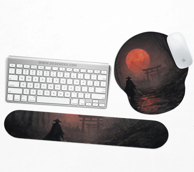 Samurai red moon ergonomic mousepad & keyboard wrist rest