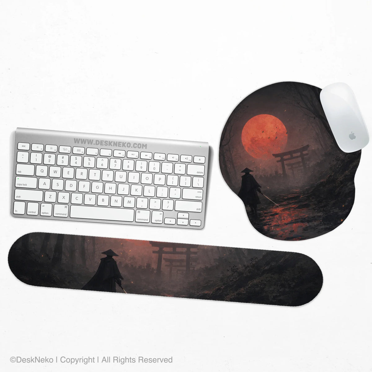 Samurai red moon ergonomic mousepad & keyboard wrist rest