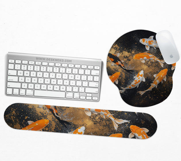 Gold koi fish mousepad wrist rest