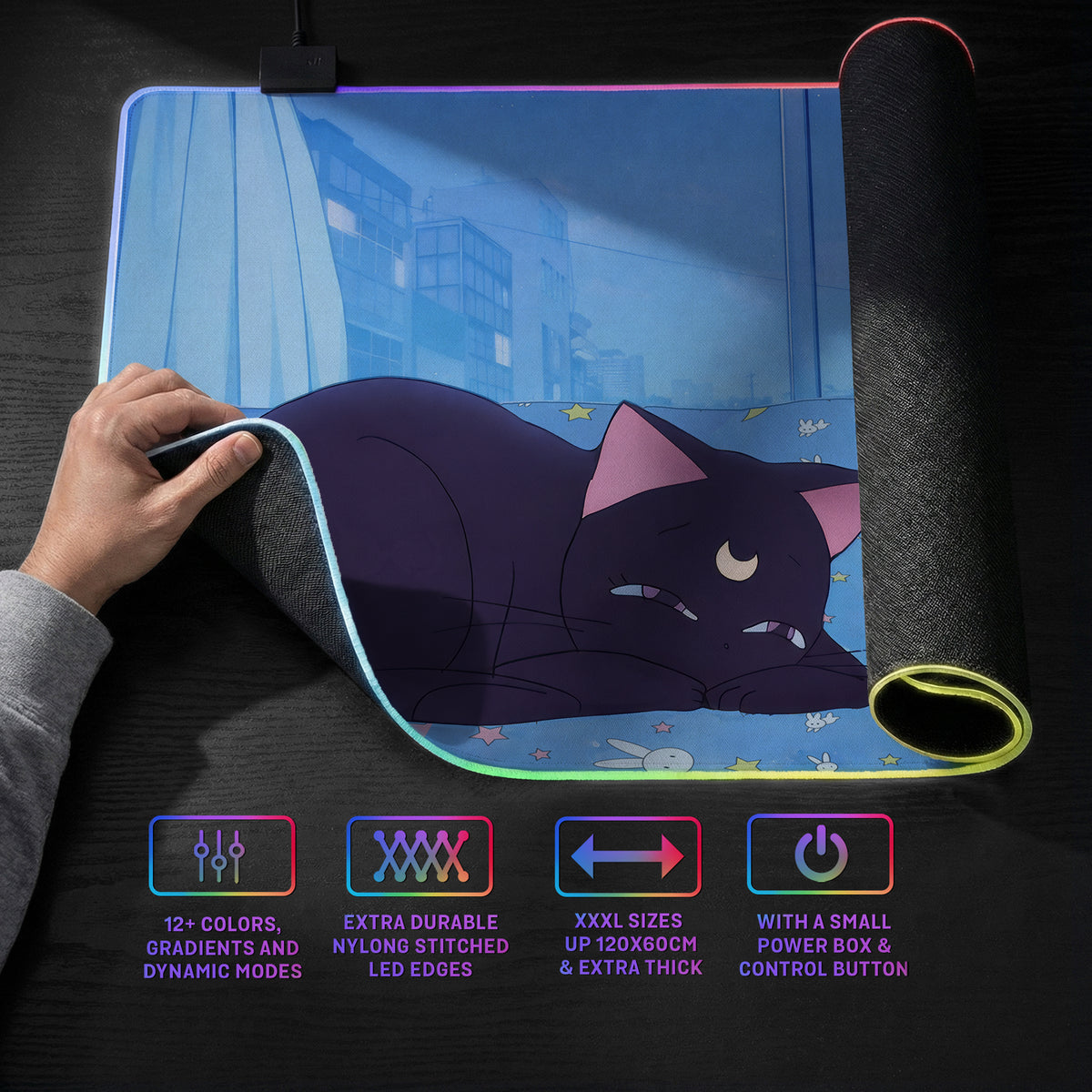 Blue anime aesthetic desk mat mousepad
