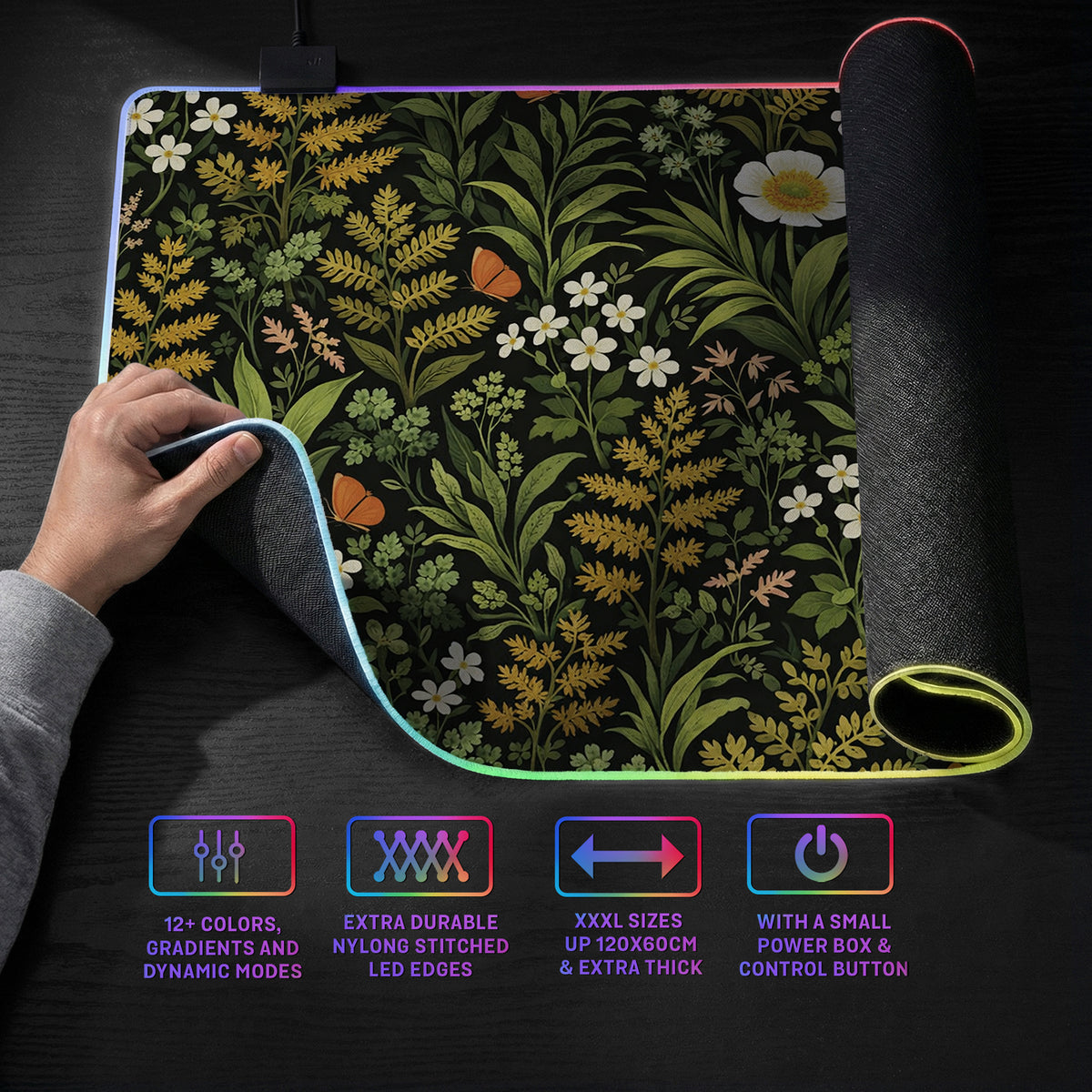 Dark botanical desk mat
