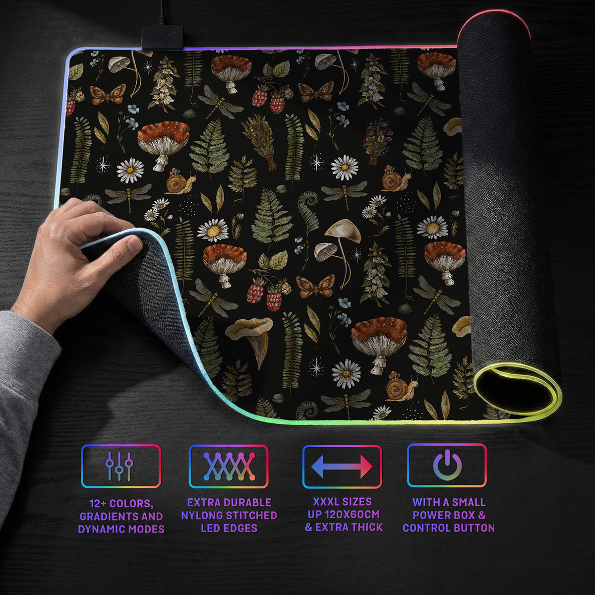 Dark botanical desk mat mousepad