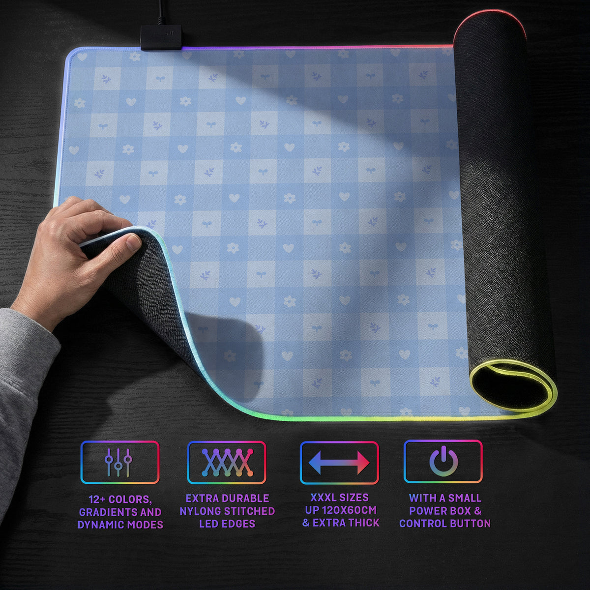 Blue gingham desk mat