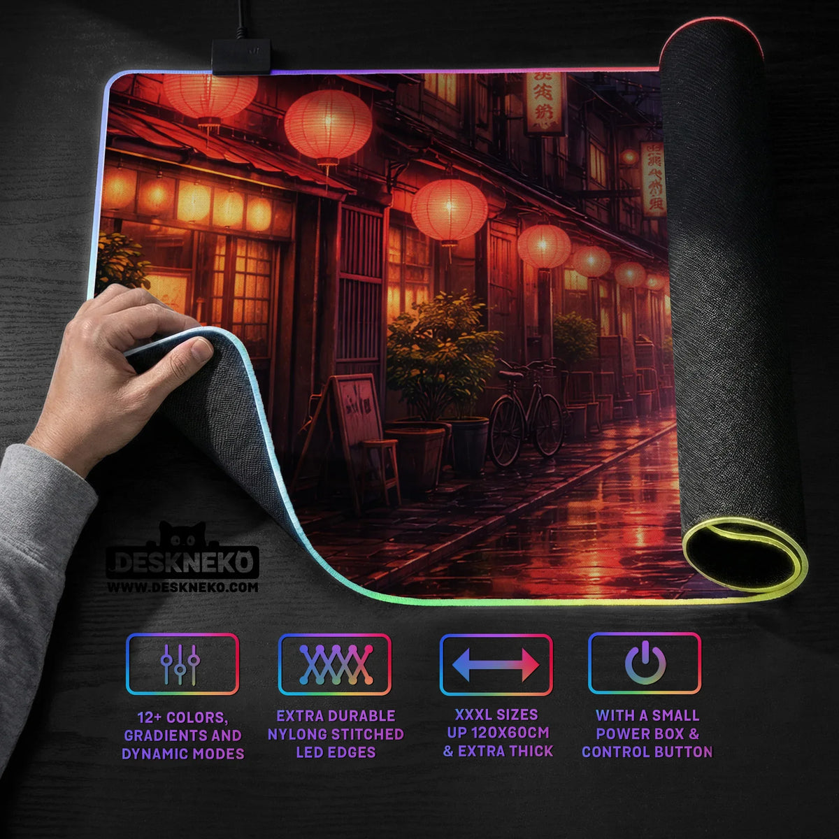 Lofi anime desk mat XXL extended japanese rainy street
