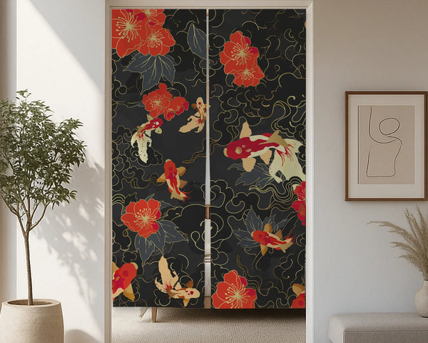 Japanese koi fish noren door curtain room divider