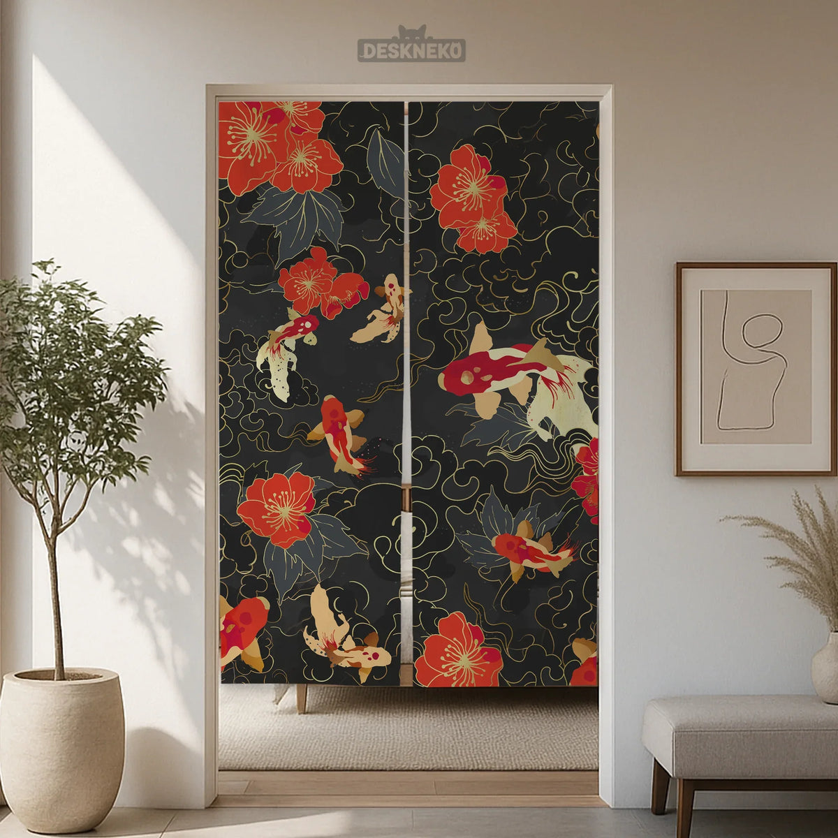 Japanese koi fish noren door curtain room divider