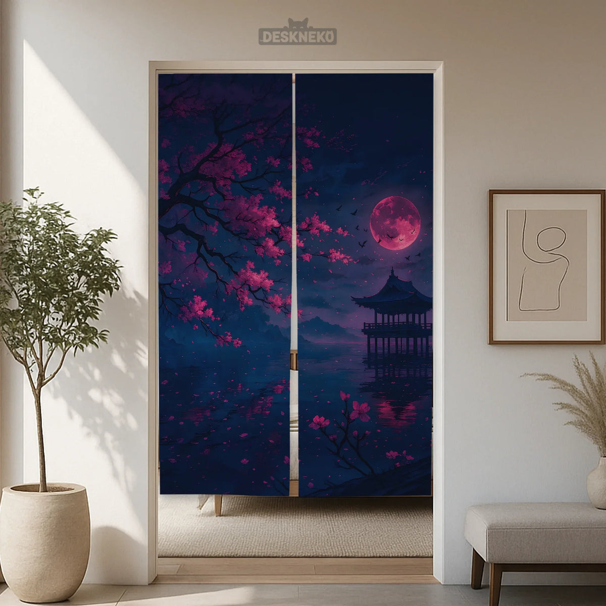 Dark sakura noren door curtain