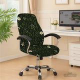 Botanical office chair cover with dark green floral pattern
