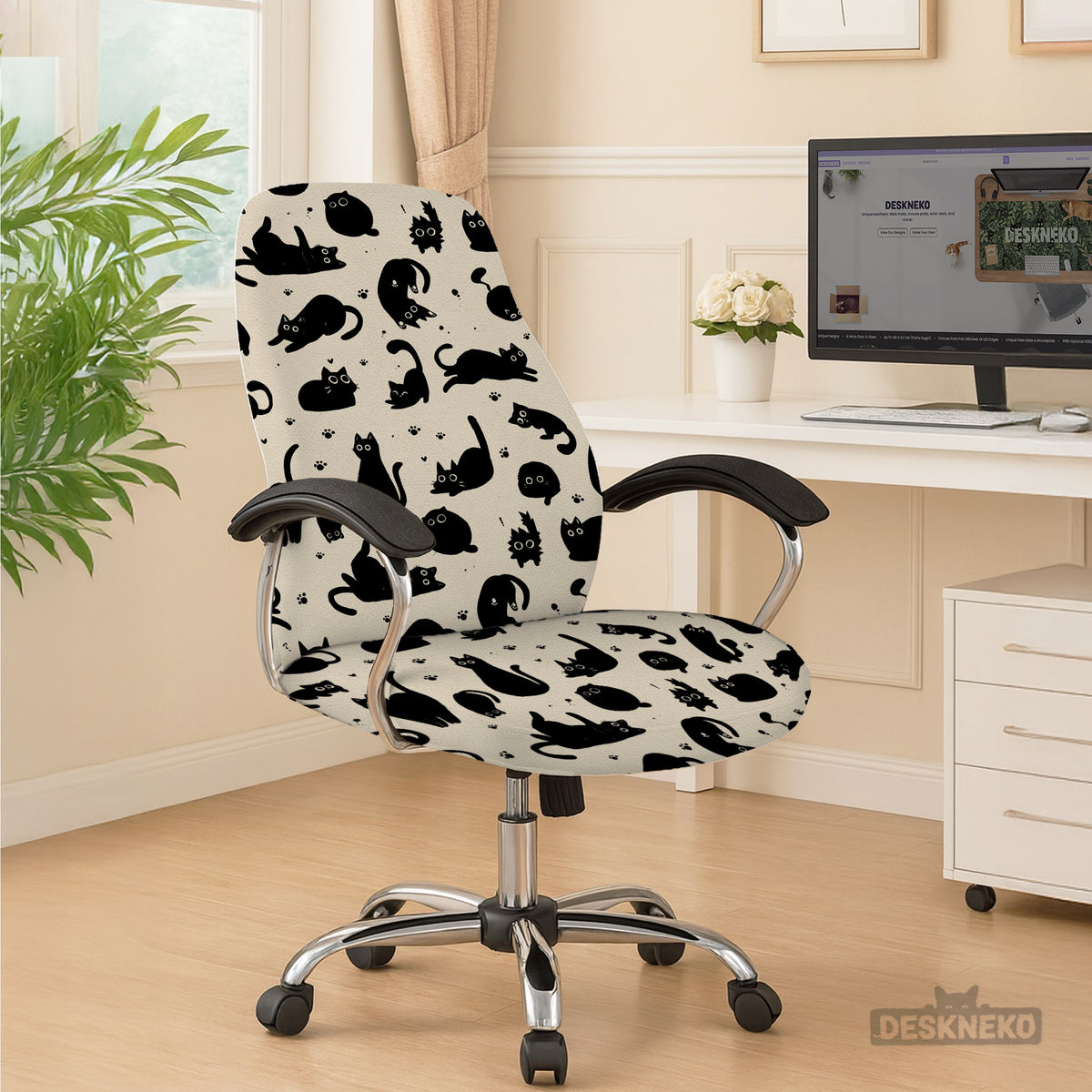 Black cat desk chair cover
