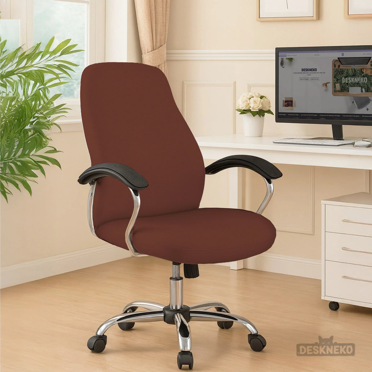 Mahogany brown desk chair cover