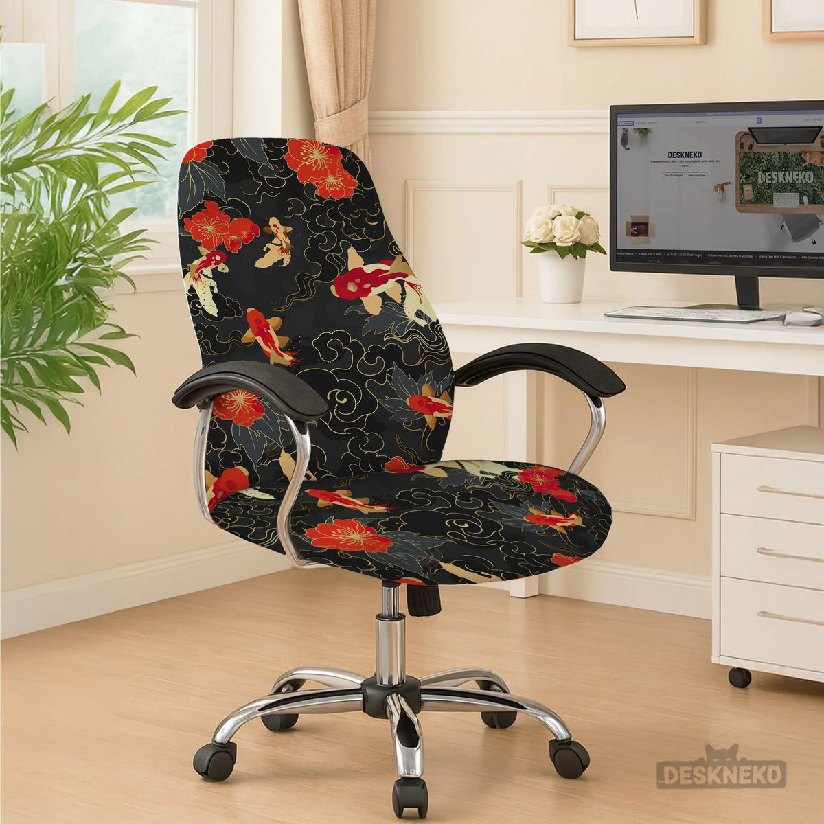 Japanese koi office chair cover