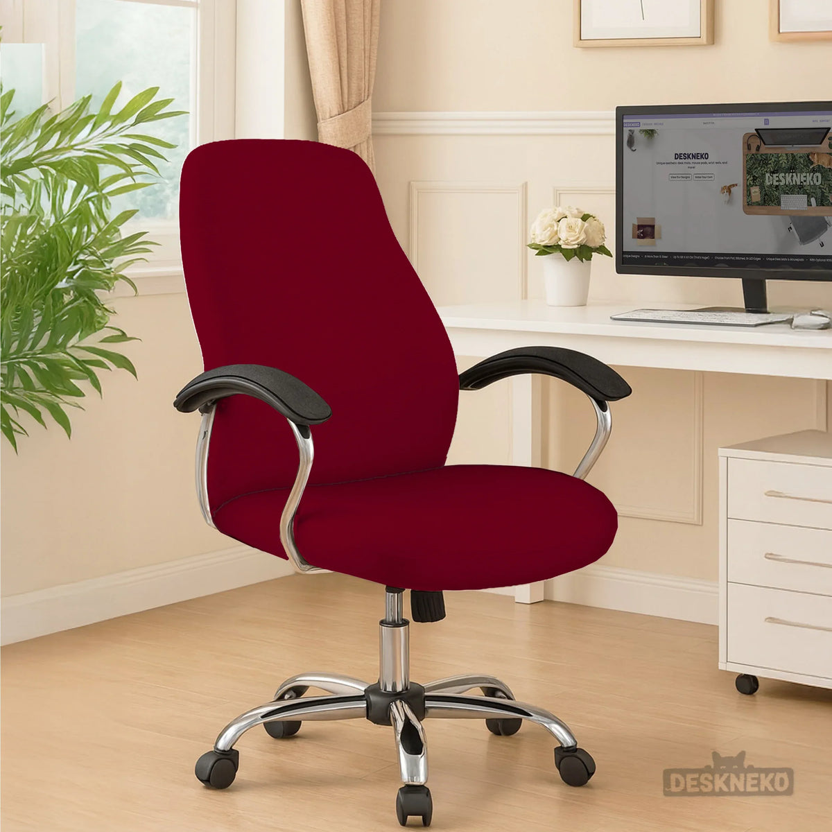 Burgundy office chair cover for desk chairs and home offices