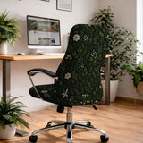 Botanical office chair cover with dark green floral pattern