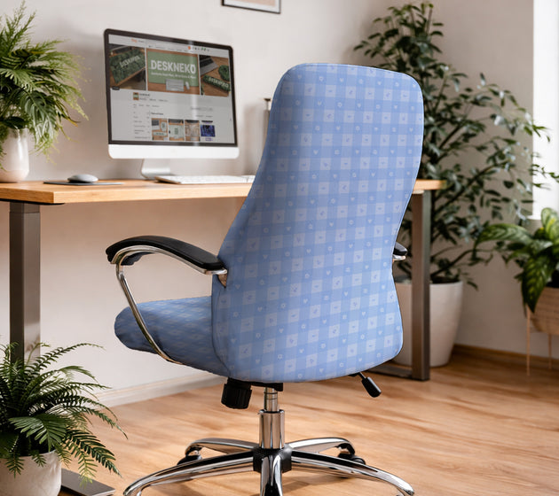 Blue gingham desk chair cover