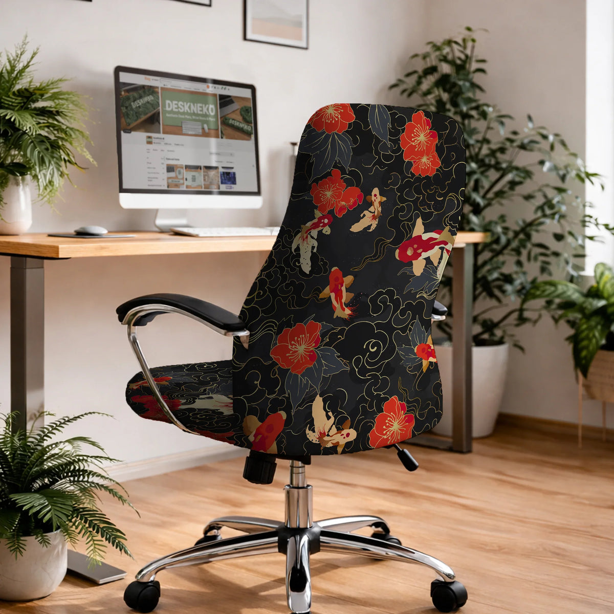Japanese koi office chair cover
