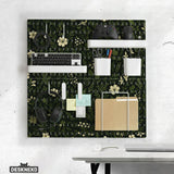 Botanical pegboard organizer with dark green floral pattern