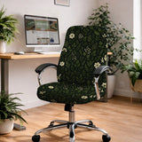Botanical office chair cover with dark green floral pattern