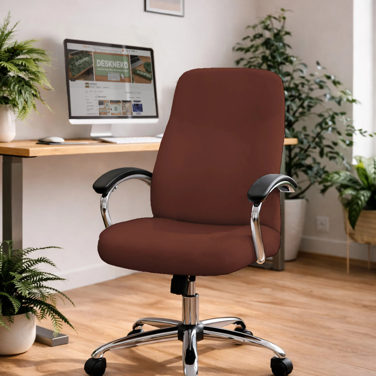 Mahogany brown desk chair cover