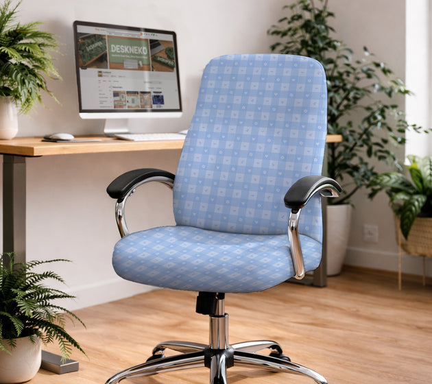 Blue gingham desk chair cover
